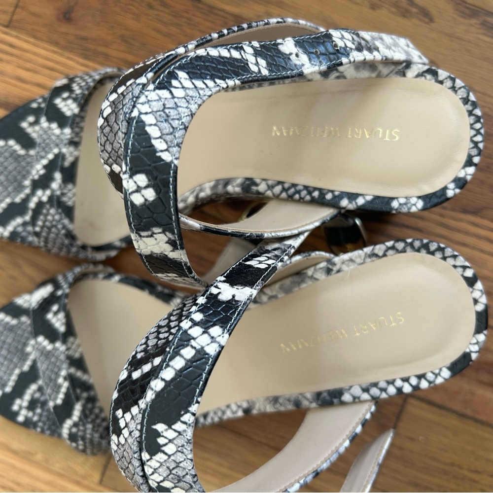 STUART WEITZMAN 75MM Snakeskin Embossed Leather Wedge Sandals Size 8 - Picture 7 of 8